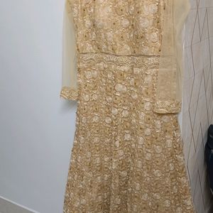 Designer Boutique Gold Gown With Dupatta