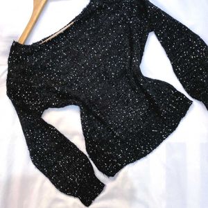 Y2k Sequence Crochet Distressed Black Pullover Top