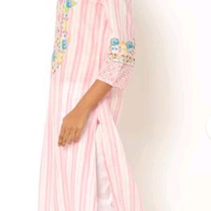 Striped Kurta With Floral Print Yoke