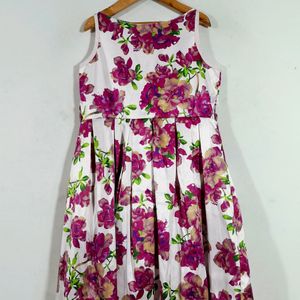 Cream Floral Printed Dress For Girls