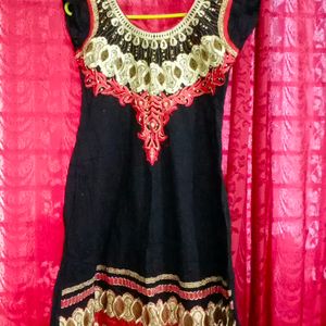 Black Cotton Anarkali Kurti