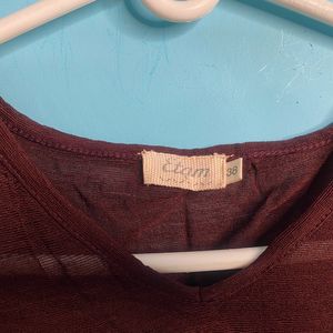 Maroon V Neck See through Top