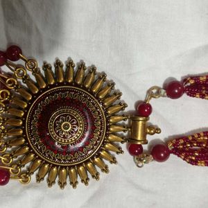 Red And Golden Emblished Jewellery Set