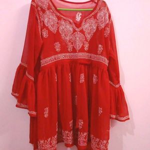 Red Chikankari Top