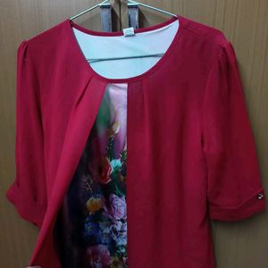 Red Jacket Top With Floral Print Inside