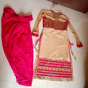 Pink And Gold Party Wear Suite