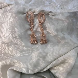 Triangle Rose Gold Earring, Long Peacock Earring