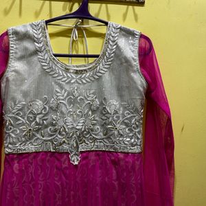 Pink And White Long Kurta Set Size M