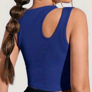 Shoulder Cut Dark Blue Crop Top