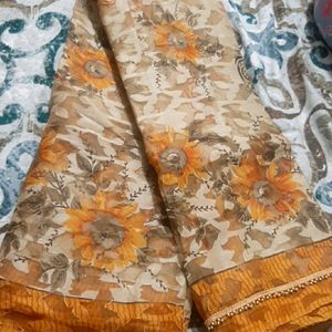 Orange Sunflower Saree