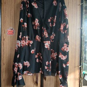 Women Floral Top Black