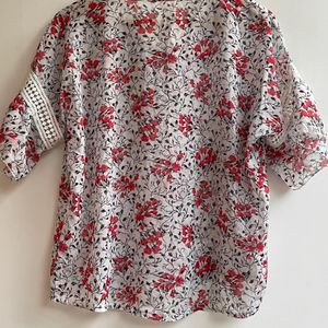 White And Red Floral Top