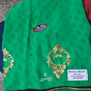 Green Lace And Bootas Saree