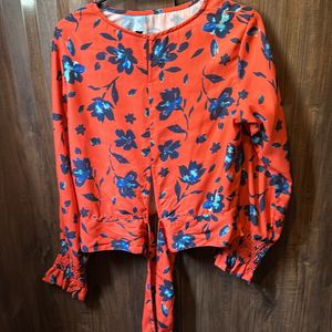 Orange Flora Print Crop Top