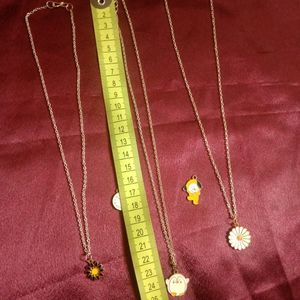 3 Korean Necklaces And 2 Pendents