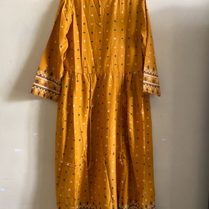 Yellow Anarkali Kurta With Trousers Set For Women