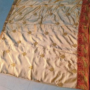 Cream colour satin Designer work saree