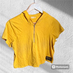 Mustard Yellow Hooded Crop Top