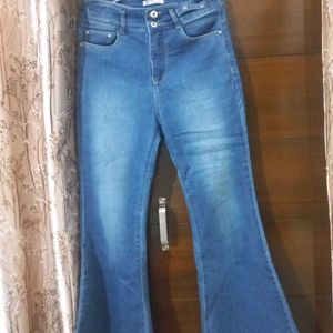 Blue Bootcut Denim Cotton Blended Jeans