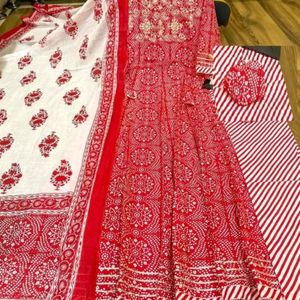 Anarkali Kurta Pant Dupatta Set Bandhej Mirror Wor