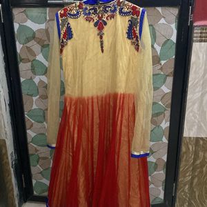 anarkali with combo of cream and red colour