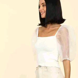 Forever 21 White Puff Sleeve Top