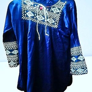 Dark Navy Blue Top Woth Embroidery