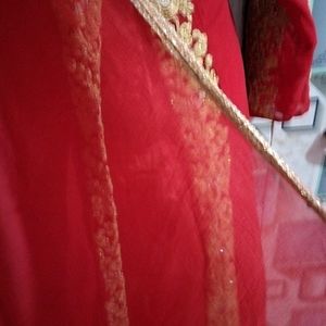 Red A Line Long Frock