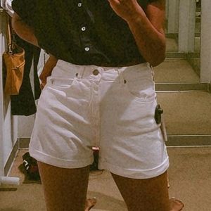 High Waisted White Denim Shorts