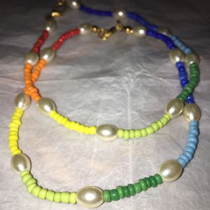 Multicoloured Seed Bead With Pearl Anklets