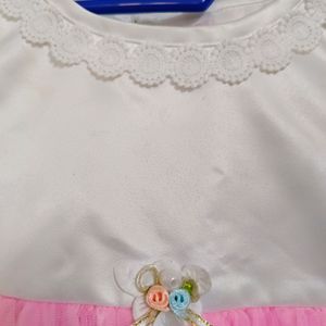 Baby Pink And White Color Frock For Newborns To 3