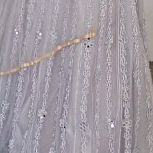 Grey Net mirror Work Lahenga Choli