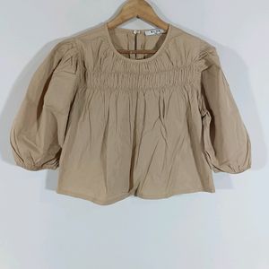 Beige Round Neck Boxy Top