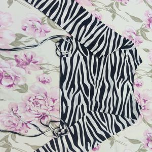 Zebra Print Crop Top With Side Tie