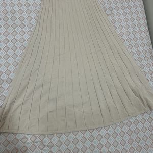 Ankle Lenth Beige A- Line Flaired Skirt