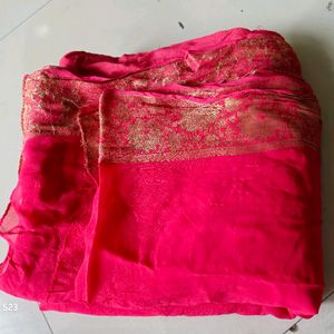 Pink Embroidered Chiffon Saree