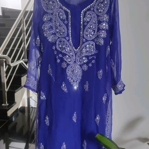 Hand Embroide Chikan Kurti Set , With Mirror Work