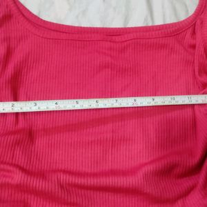 Ribbed Hot Pink Tank Top With Ruched Sides