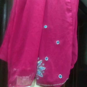 Rose Pink Embroidery Kundan & Moti Work