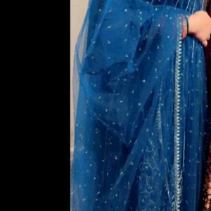 Sea Blue Sharara Suit With Dupatta Bust 34