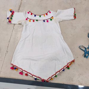 White Kurti With Pompom