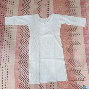 White Chickenkari Kurti