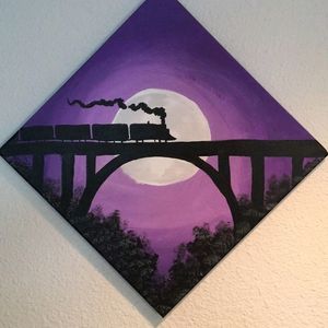 Night View Train Painting With Stand