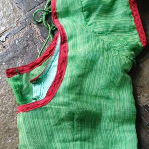 Green Blouse With Red Border Lase For Women