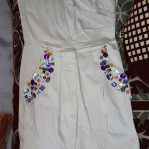 ONE PEICE CREMISH DRESS WITH STONES