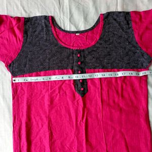 Plain Pink And Black Women's kurta