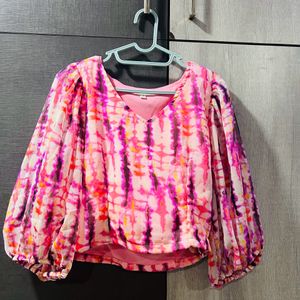 Sera Pink & Purple Tie and Dye Puff Sleeves Top