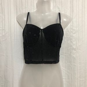 SHEIN Allurite Sequin Mesh Bustier Crop Cami Top