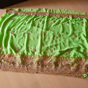 Parrot Green Sari With Blouse