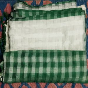 Green & White Saree